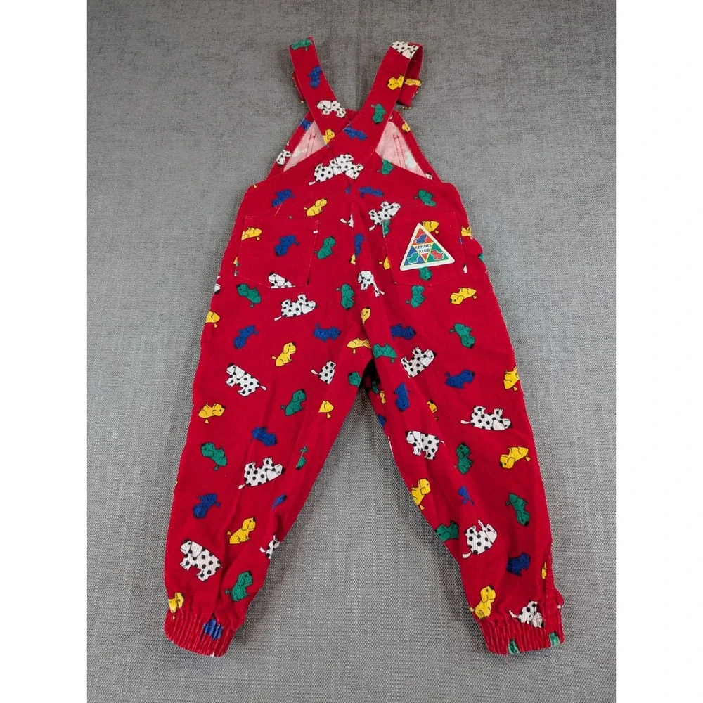 OshKosh B'gosh Overalls Toddler 4T Red Corduroy Kennel Klub Puppy Print Vintage
